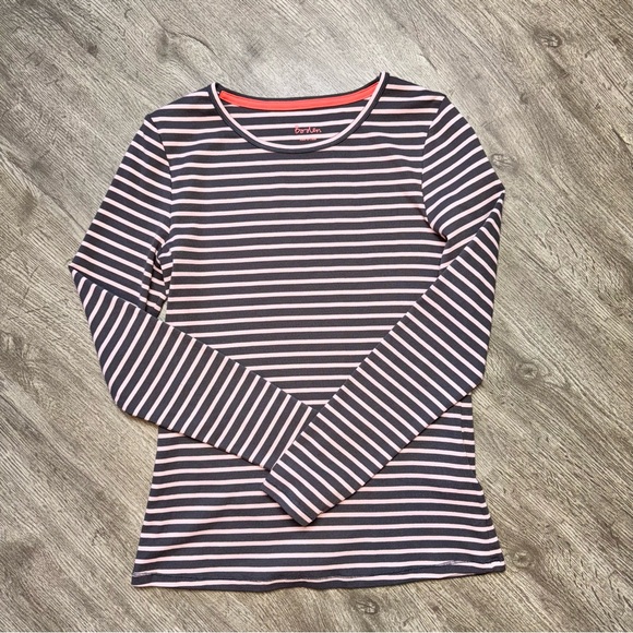 Boden Long Sleeve Striped Crewneck Tee Pink and Brown - Picture 2 of 6